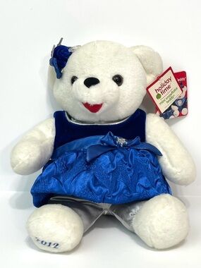 Holiday Time Mini Snowflake Blue Dress Plush Teddy Bear 2012 White & Blue
